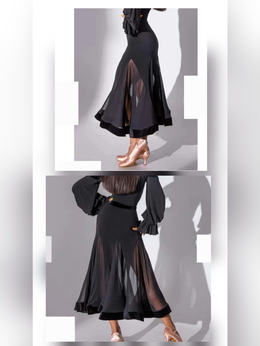 DANCE AND SWAY Women's Black Mesh Swing Modern Ballroom Waltz Dance Skirt Sz L